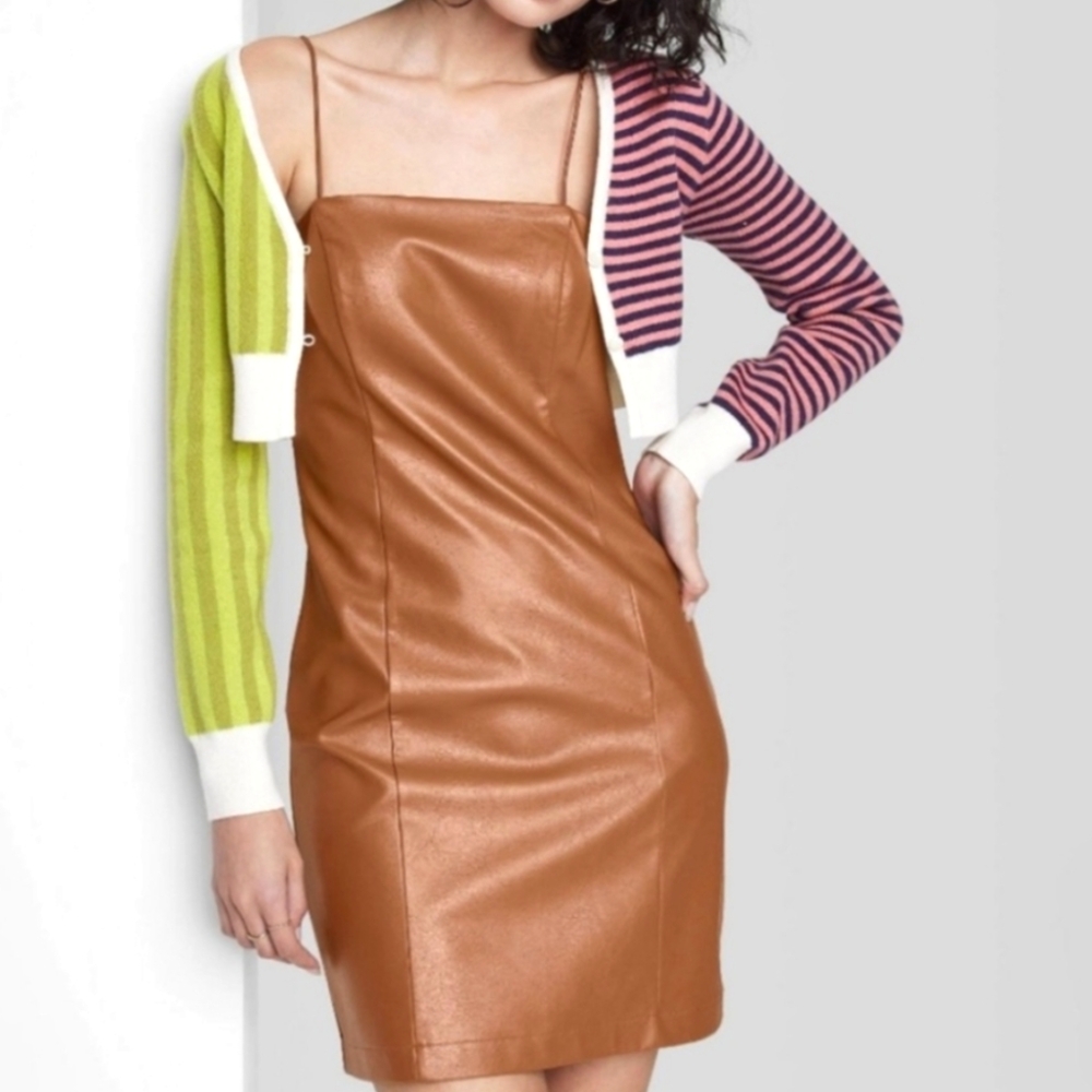 Wild Fable | Mini Dress | Faux Leather | Brown Dress | Biker | Bohemian | Trendy